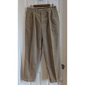 Polo Ralph Lauren Mens Tan Pleated Corduroy Pants 33x30 Polo Cords VERY NICE!